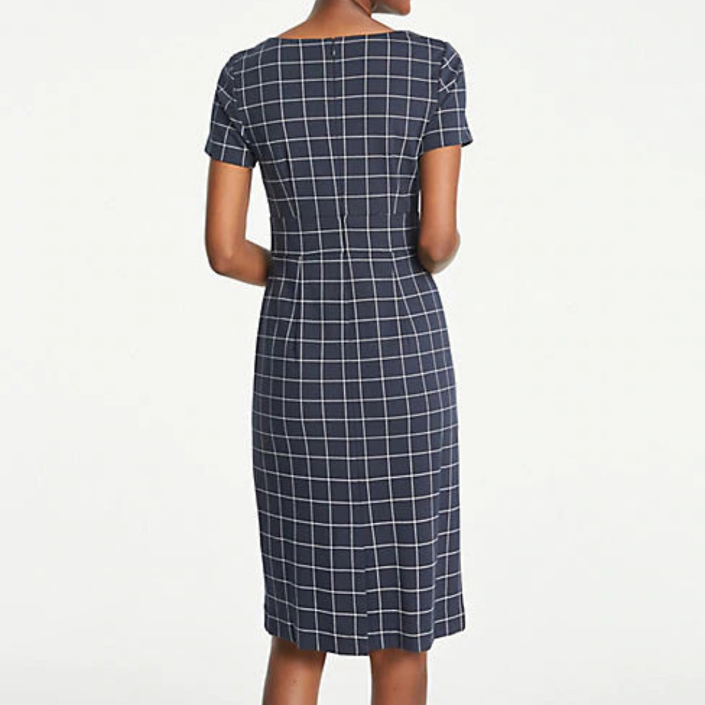 Ann Taylor Windowpane Sheath Dress Navy - Picture 2 of 3